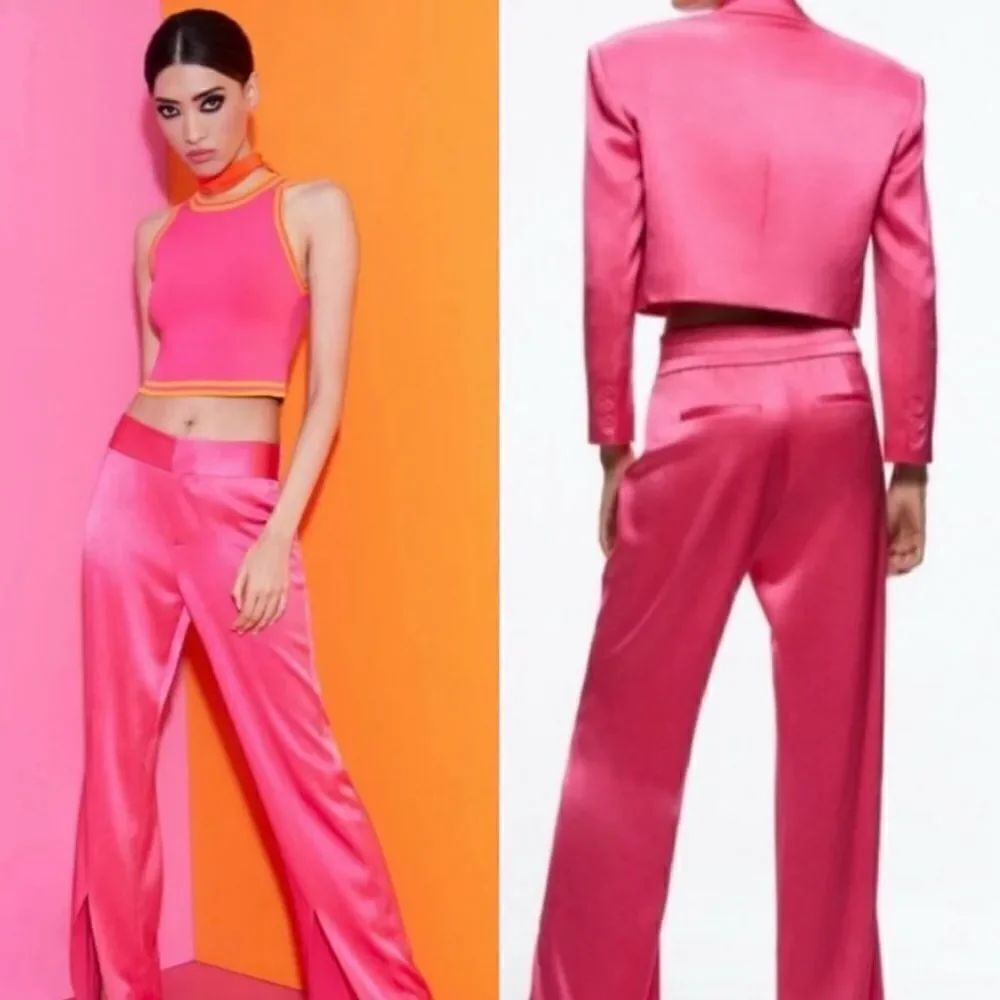 Alice + Olivia Jodi Satin Slit Front Pants in Candy Pink. Size 8 $395 NWT